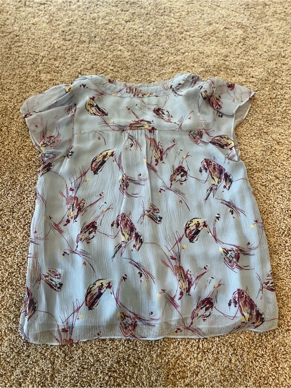 Joie XS Powder Blue Floral V-Neck Button Front Silk Blouse - Picture 4 of 11